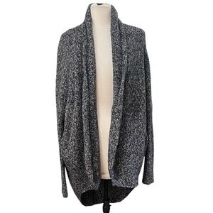 Ever Cocoon Style High Low Open Front Sweater SZ L Black Grey